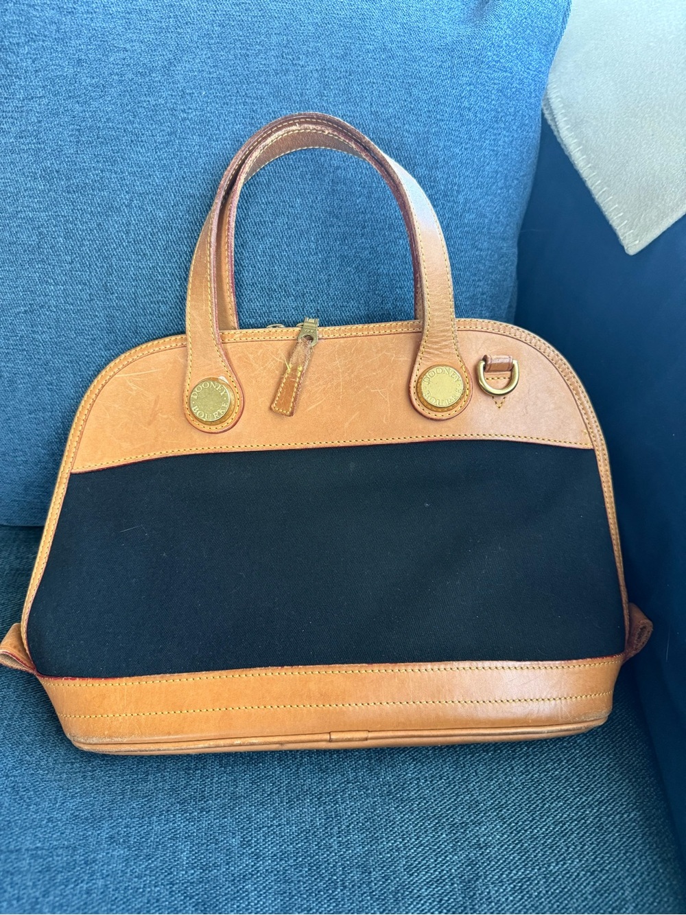 Dooney & Bourke Black and Tan Leather-Trimmed Satchel